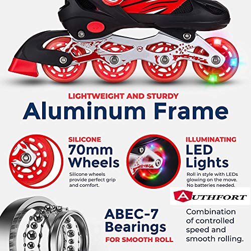 AUTHFORT Roller Skates for Girls Age Group 7-12 Years Adjustable Inline Skating Shoes with School Sport-Multi Colour (RED Inline) - Image 2