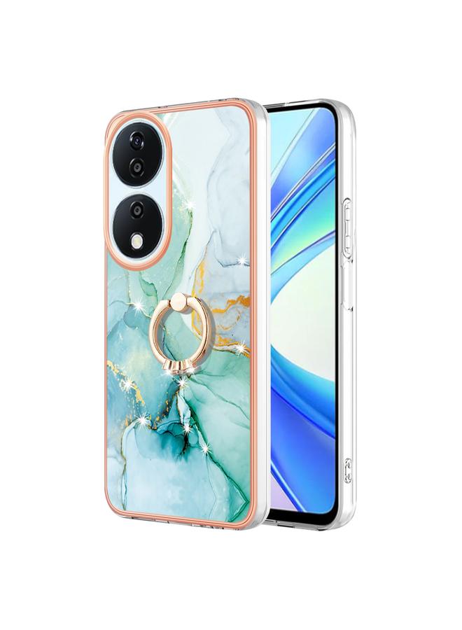 اس-توب جراب لهاتف Honor X7b 4G / 5G مصنوع من مادة TPU IMD مطلية بالرخام الكهربائي مع حامل حلقي - Image 1