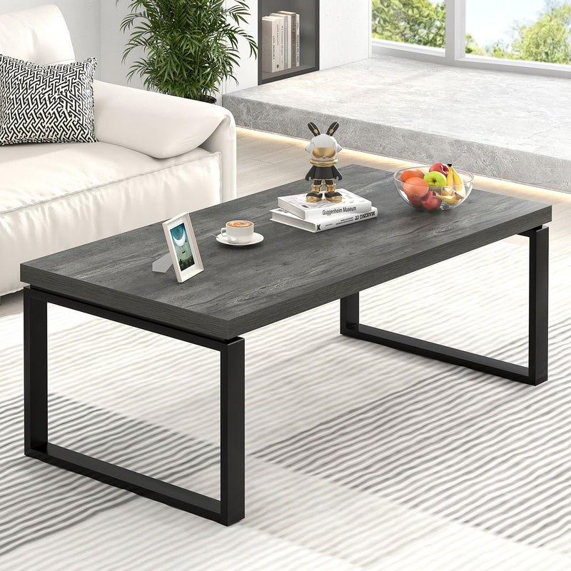 EXCEFUR Modern Coffee Table Rustic Wood and Metal Center Table Rectangle Cocktail Tea Table for Living Room Grey 44 Inch