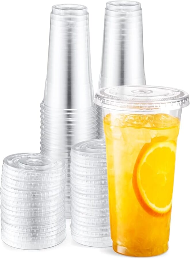 Eupako 16 oz Clear Plastic Cups with Lids 100 Sets Disposable Plastic Cups with Flat Lids To Go, Cold Drink Cups, Smoothie Cups, Disposable Ice Coffee Cups