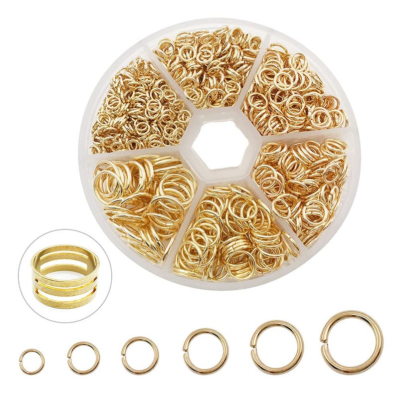 1500Pcs Mixed 6 Sizes Open Jump Rings4mm 5mm 6mm 7mm 8mm 10mm Jump Ring Jewelry Keychain for Jewelry Making Accessories with 1Pcs Jump Ring OpenClose Tool and 1Pcs Storage Box KC Gold