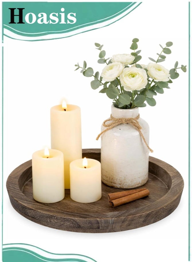 Hoasis Round Wooden Candle Tray - Rustic Farmhouse Decorative Tray 11 Inch, Natural Paulownia Wood Centerpiece for Coffee Table, Living Room, Kitchen, Home Decor - Perfect for Candles, Plants, and Decor - Image 1