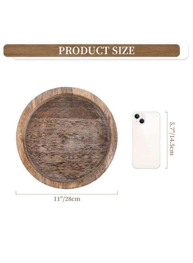 Hoasis Round Wooden Candle Tray - Rustic Farmhouse Decorative Tray 11 Inch, Natural Paulownia Wood Centerpiece for Coffee Table, Living Room, Kitchen, Home Decor - Perfect for Candles, Plants, and Decor - Image 2