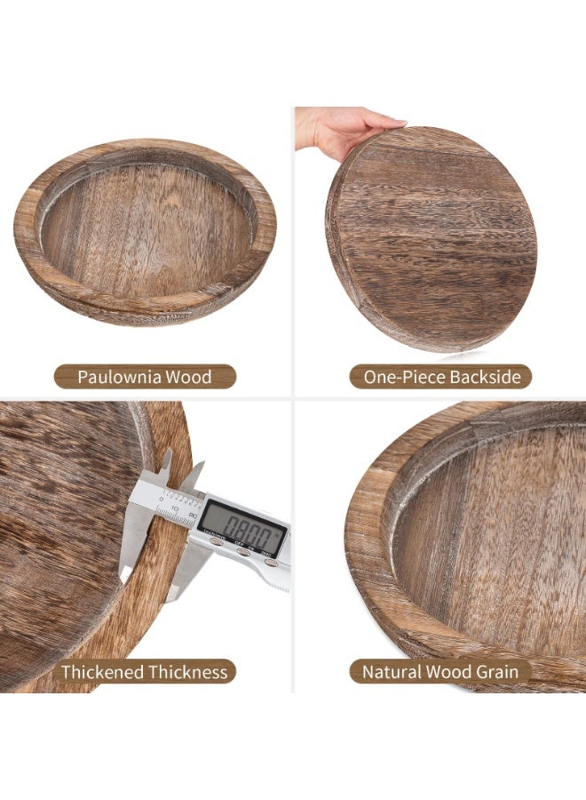 Hoasis Round Wooden Candle Tray - Rustic Farmhouse Decorative Tray 11 Inch, Natural Paulownia Wood Centerpiece for Coffee Table, Living Room, Kitchen, Home Decor - Perfect for Candles, Plants, and Decor - Image 3