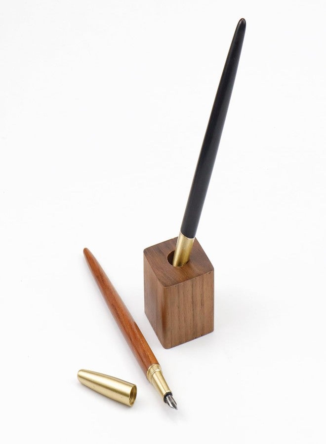 Risbay Single Pen Stand Holder,Walnut Single Pen Holder,Pencil Holder Marker Pen Holder for Desk -2 Pcs(4×4×1.4cm) - Image 3