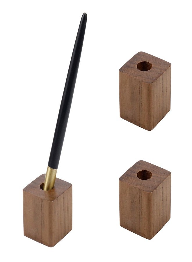 Risbay Single Pen Stand Holder,Walnut Single Pen Holder,Pencil Holder Marker Pen Holder for Desk -2 Pcs(4×4×1.4cm) - Image 1