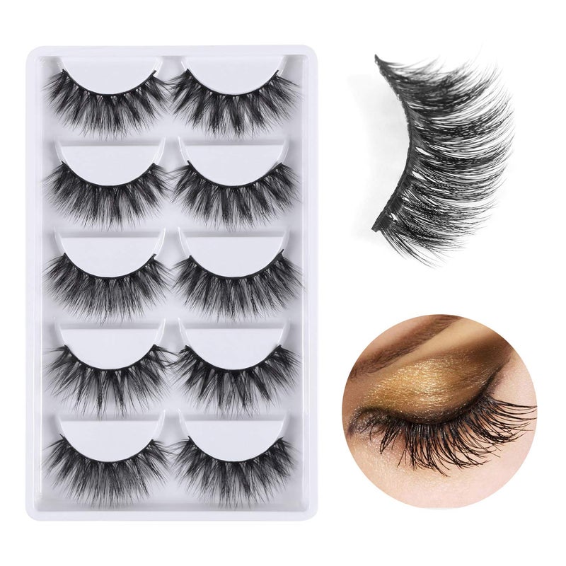 EVERMARKET 3D False Eyelashes, 3D Faux Mink Fake Eyelashes Handmade Dramatic Thick Crossed Cluster False Eyelashes Black Nature Fluffy Long Soft Reusable,Style 1 (5 Pairs) - Image 2
