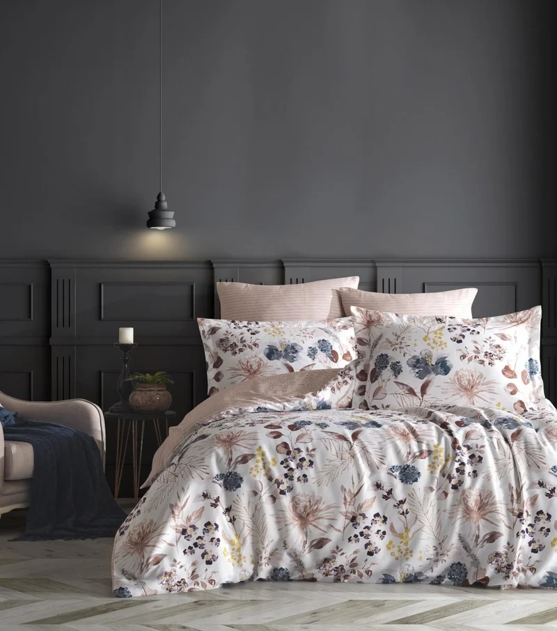 Bluenity Liliy Natural Cotton Double Duvet Cover Set Powder