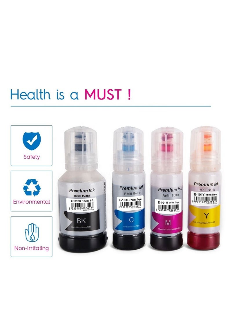 Generic - Ink set 101 for Epson for EcoTank 4-Pack Black Cyan Magenta Yellow for L4150 L4160 L6160 L6170 L6176 L6190 L14150 Printer - Image 1