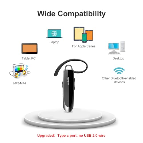 New bee Bluetooth Earpiece V5.0 Wireless Handsfree Headset with Microphone 24 Hrs Driving Headset 60 Days Standby Time for iPhone Android Samsung Laptop Trucker Driver (Black) - Image 5