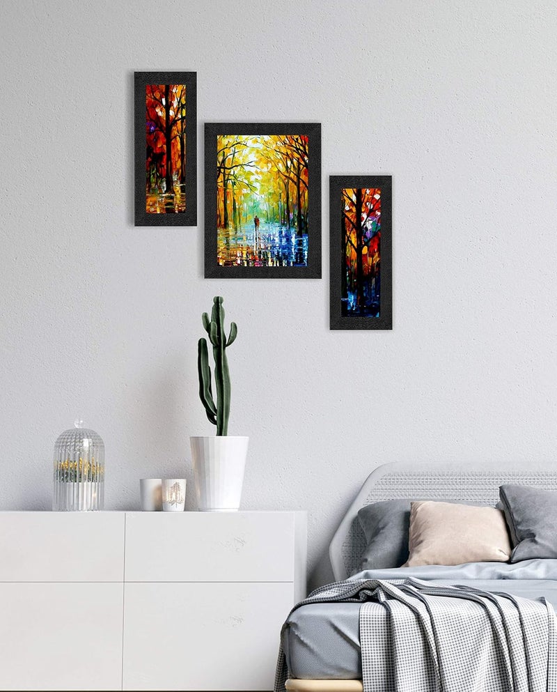 SAF SAF paintings Set of 3 Walking Couple in Forest Watercolor UV Coated Home Decorative Gift Item Framed Painting 13.5 inch X 22.5 inch SANFSAA9201-Multicolour - Image 2