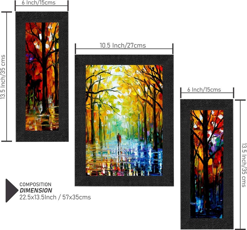 SAF SAF paintings Set of 3 Walking Couple in Forest Watercolor UV Coated Home Decorative Gift Item Framed Painting 13.5 inch X 22.5 inch SANFSAA9201-Multicolour - Image 3