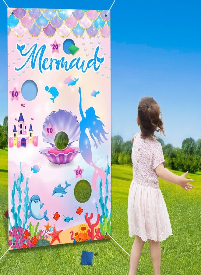 iPartycool Mermaid Toss Game, Mermaid Birthday Party Games, Mermaid Bean Bag Toss Games, Mermaid Party Supplies, Mermaid Backdrop Mermaid Party Games for Kids Adults Outside Activities Outdoor Games - Image 1