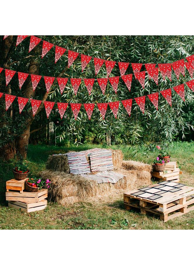 مجموعة من 5 قطع من ديكورات حفلات رعاة البقر الغربيين، وشاح باندانا، لافتة، ديكورات الغرب المتوحش، مستلزمات تزيين حفلات يي هاو الريفية بطابع رعاة البقر الغربي، مقاس 9.8 × 5 أقدام (نقشة بيزلي حمراء) - Image 3