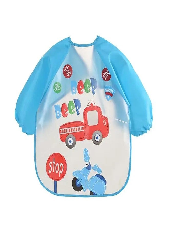 Sparkle Joy Full Sleeves Bibs for Baby Washable, Waterproof Apron with Tying Robe | Quick Dry Baby Bibs for Newborns/Infants/Toddlers/Babies (6-36months) (Pack of 1) (Print May Vary) (SKYBLUE) - Image 1