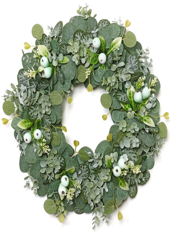 KHOYIME 18'' Artificial Eucalyptus Wreath for Front Door, Spring Summer Greenery Wreath with Berries Indoor Outdoor Home Decor Farmhouse Porch Wall Window Wedding All Seasons Hanging Decoration - Image 1