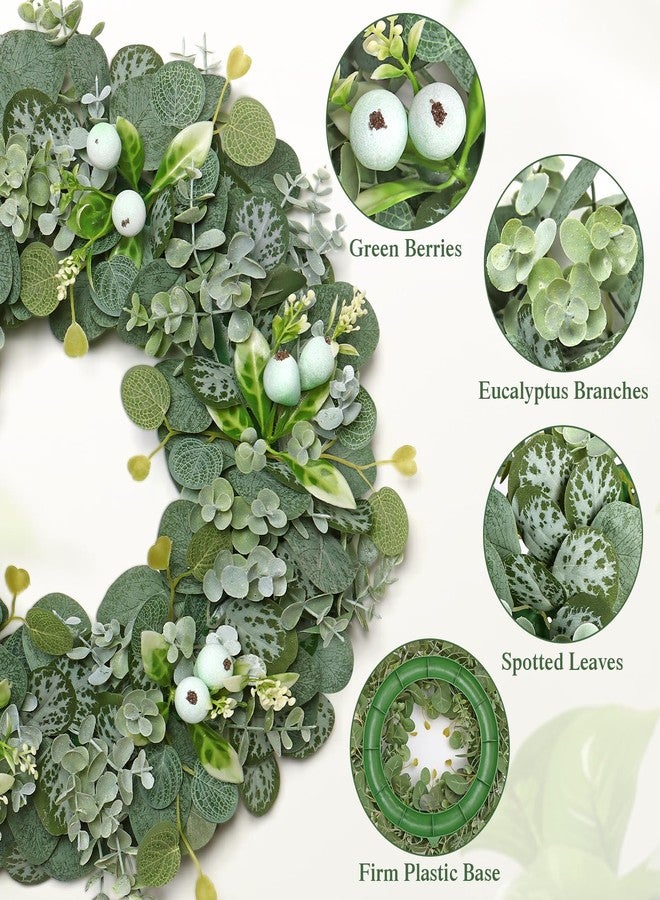 KHOYIME 18'' Artificial Eucalyptus Wreath for Front Door, Spring Summer Greenery Wreath with Berries Indoor Outdoor Home Decor Farmhouse Porch Wall Window Wedding All Seasons Hanging Decoration - Image 3