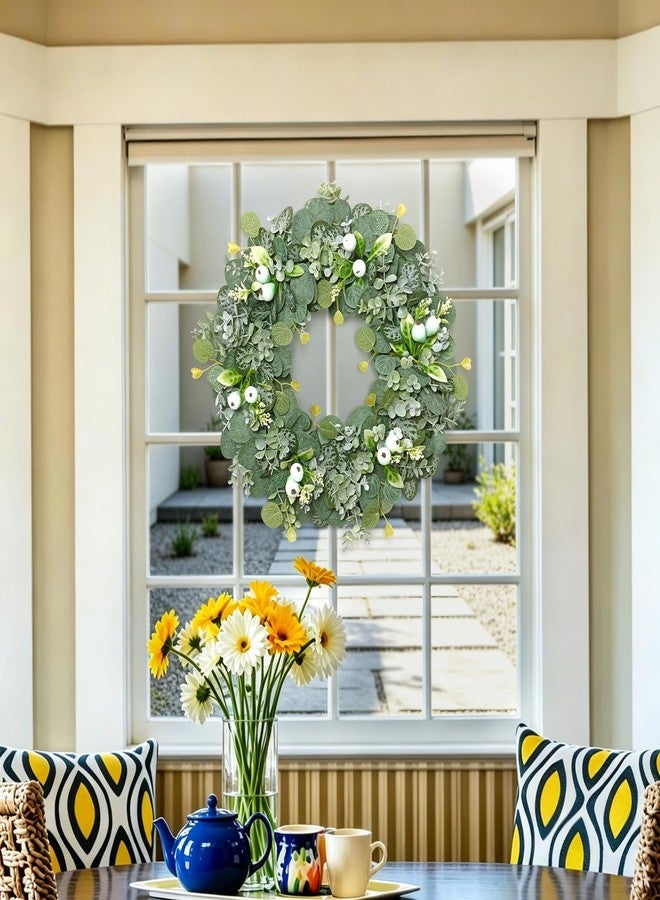 KHOYIME 18'' Artificial Eucalyptus Wreath for Front Door, Spring Summer Greenery Wreath with Berries Indoor Outdoor Home Decor Farmhouse Porch Wall Window Wedding All Seasons Hanging Decoration - Image 5