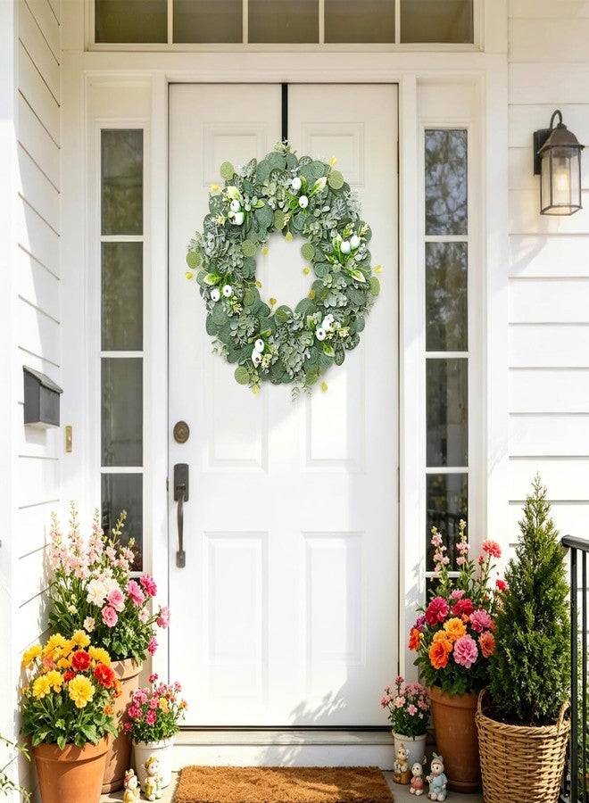 KHOYIME 18'' Artificial Eucalyptus Wreath for Front Door, Spring Summer Greenery Wreath with Berries Indoor Outdoor Home Decor Farmhouse Porch Wall Window Wedding All Seasons Hanging Decoration - Image 2