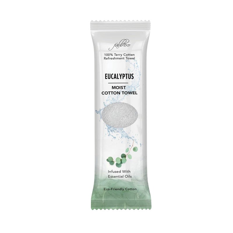 Oshibori Moist Terry Cotton Refreshment Towels 25 Pack 8 x 8 Inches  White Scented Premoistened Towel to Use Hot or Cold Eucalyptus