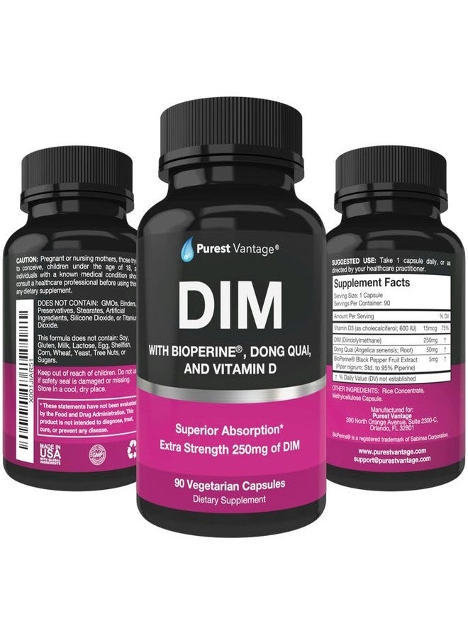 Purest vantage Pure DIM Supplement 250mg Diindolylmethane Plus BioPerine and Dong Quai - Hormone Balance Support for Women and Men, Menopause & Estrogen Support - 90 Vegetarian Capsules - Image 4