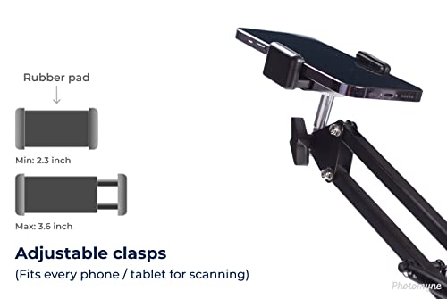 PHOTOMYNE Sturdy Flexible Phone Holder for Desk, Table, Office, Kitchen with Clamp for Photo Album Scanning, iPhone Holder for Desk- Black - Image 3