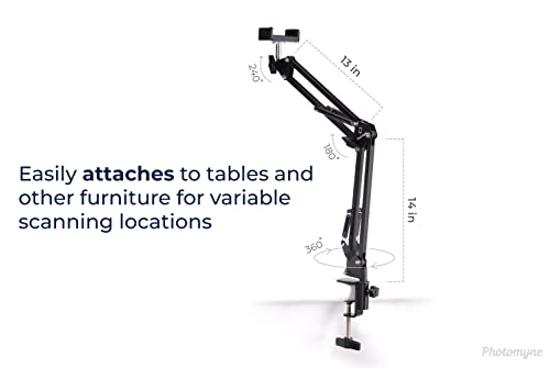PHOTOMYNE Sturdy Flexible Phone Holder for Desk, Table, Office, Kitchen with Clamp for Photo Album Scanning, iPhone Holder for Desk- Black - Image 2