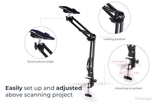 PHOTOMYNE Sturdy Flexible Phone Holder for Desk, Table, Office, Kitchen with Clamp for Photo Album Scanning, iPhone Holder for Desk- Black - Image 4