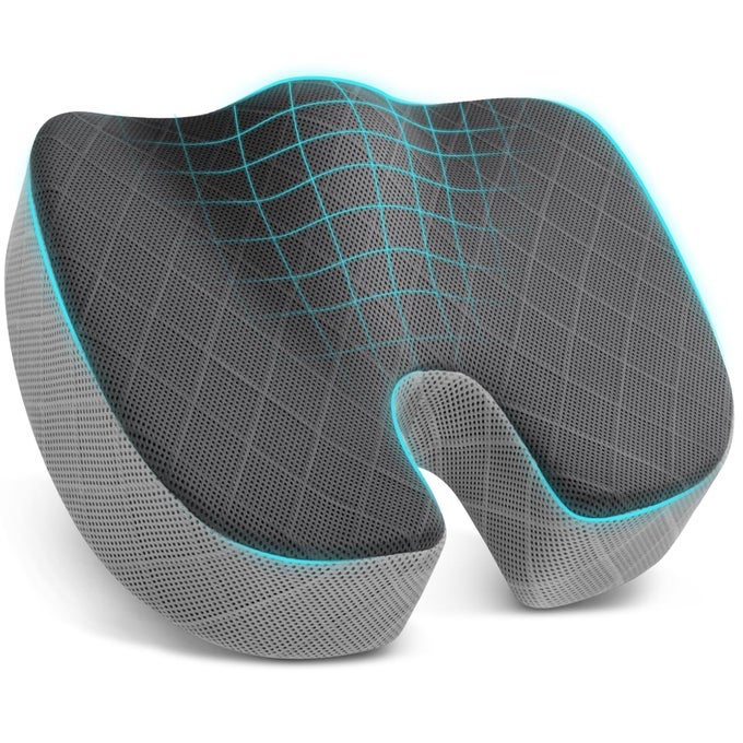 OfficeCar Seat Cushion NonSlip Sciatica Back Coccyx Tailbone Pain Relief Chair Pad Memory Foam Butt Pillow for Computer Desk Wheelchair Driving BlackGrey XLarge