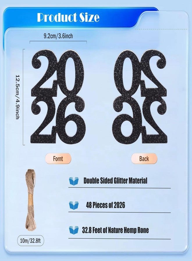 MixTeach 48 Pieces Glitter 2026 Cutouts Tags Decorations Double Side 2026 Graduation Cutouts 2026 Graduation Centerpiece 2026 New Year Decorations for New Year Party Supplies Favor(Black, 2026) - Image 2