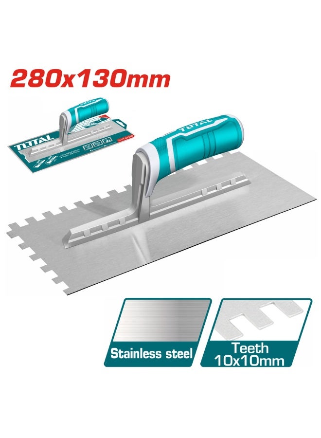 TOTAL Plastering Trowel with Teeth – 280×130 mm Notched Trowel with Durable Plastic Handle for Tile Adhesive, Plaster Application, Cement, Wall Finishing, and Construction Work - Image 2