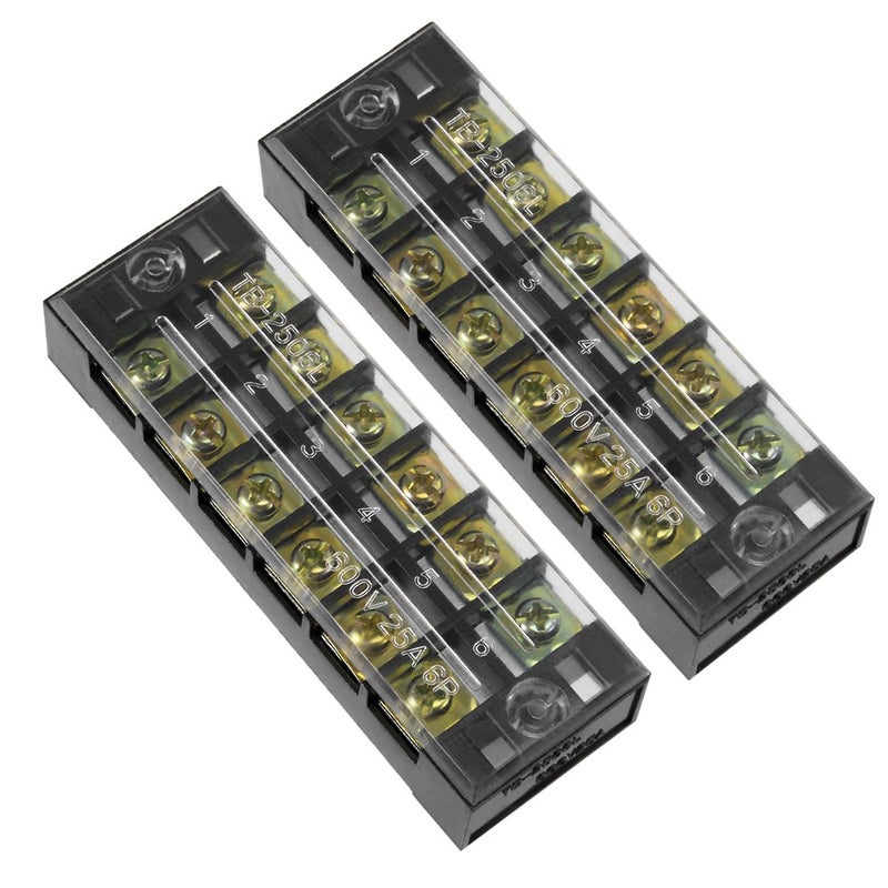 uxcell uxcell 2 Pcs Dual Rows 6 Positions 600V 25A Cable Barrier Block Terminal Strip TB-2506L  - Image 1