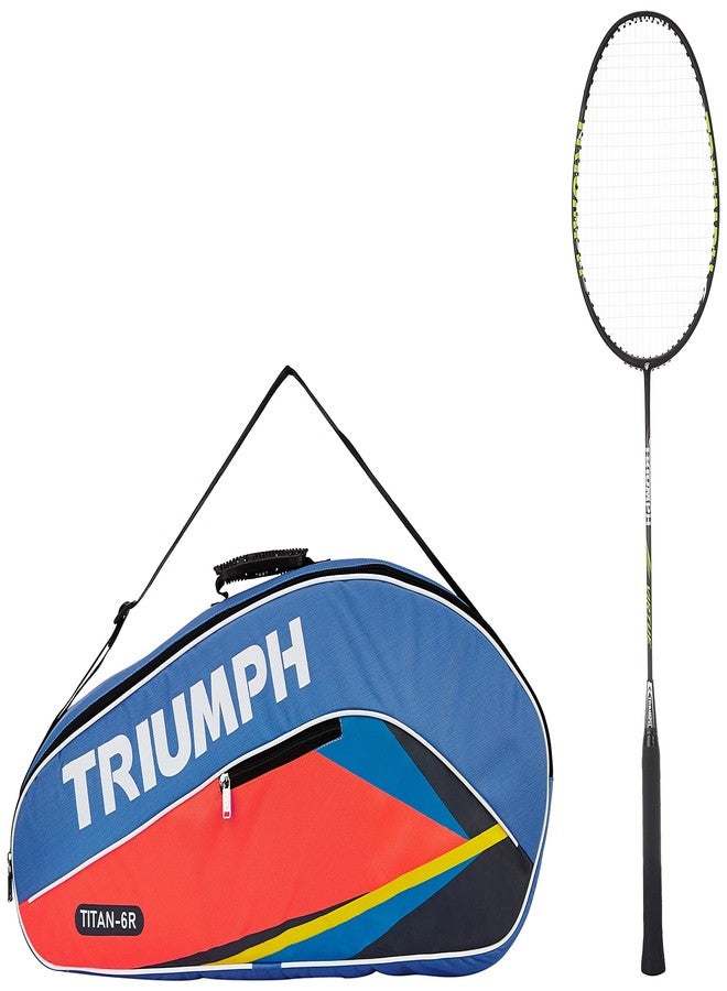 Triumph Virtue Graphite Hotmelt Light Weight Strung Badminton Racket with Titan-6R Double Compartment Badminton Bag Sky/Orange - Image 2