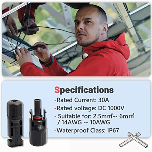 YXGOOD Solar Connectors Male/Female IP67 Waterproof Solar Panel Cable Connectors (6 Pairs) - Image 4