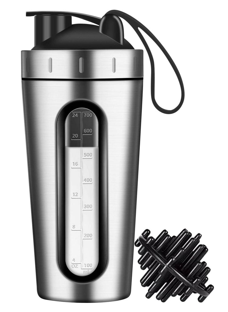 KASTWAVE "Portable Protein Shaker Bottle, 700ML Leak Proof Stainless Steel Shaker Bottle with Visible Window for Pre Workout  - Image 1