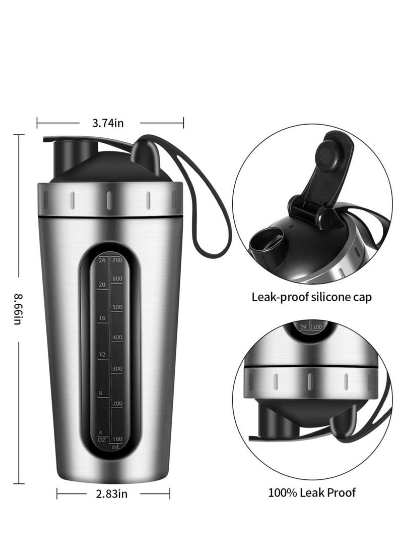 KASTWAVE "Portable Protein Shaker Bottle, 700ML Leak Proof Stainless Steel Shaker Bottle with Visible Window for Pre Workout  - Image 2