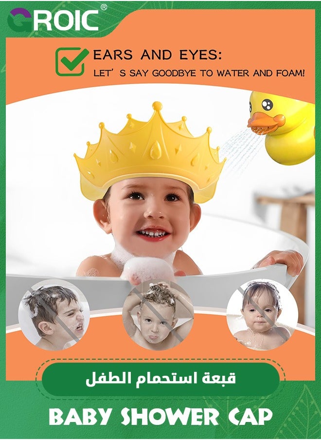 GROIC - Baby Shower Cap,Soft Adjustable Bathing Crown Hat Safe for Washing Hair,Protect Eyes and Ears from Shampoo,Bath Visor for Infants,Baby Bathing Supplies(Yellow) - Image 1