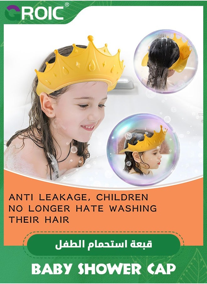 GROIC - Baby Shower Cap,Soft Adjustable Bathing Crown Hat Safe for Washing Hair,Protect Eyes and Ears from Shampoo,Bath Visor for Infants,Baby Bathing Supplies(Yellow) - Image 1