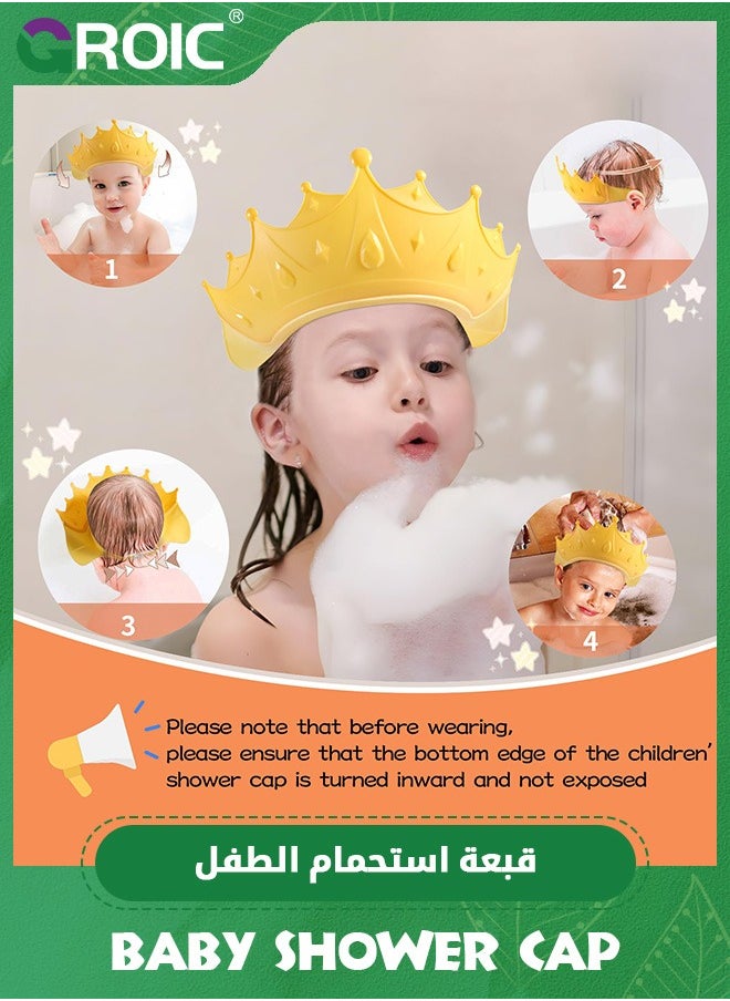GROIC - Baby Shower Cap,Soft Adjustable Bathing Crown Hat Safe for Washing Hair,Protect Eyes and Ears from Shampoo,Bath Visor for Infants,Baby Bathing Supplies(Yellow) - Image 1