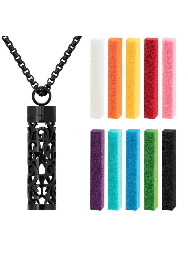 Meetion Essential Oil Necklace for Women, Aromatherapy Necklace Diffuser, Women's/Men's Fragrance Diffuser Pendant Birthday, Christmas and Valentine's Day Gifts (Black) - Image 1
