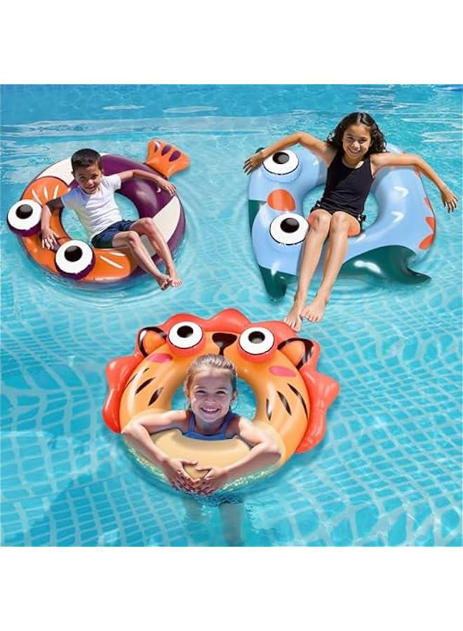 Pool Wave Kids Swim Rings Pool Floats, Toddler Inflatable Animal Swimming Tube Floaties, Summer Outdoor Water Floating Toy, Family Party Gift 3 4 5 6 7 8 10 12 Year Old Boy Girl Children Teen - 3 Pack - Image 2