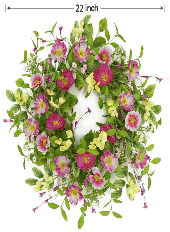 WreathDream أكاليل ربيعية من WreathDream للباب الأمامي، إكليل صيفي للباب الأمامي مزين بأزهار برية وردية، مناسب للباب الأمامي، ديكور داخلي وخارجي، ديكور منزلي ريفي، ديكور جداري، ديكور نافذة، ديكور احتفالي، ديكور زفاف - Image 3