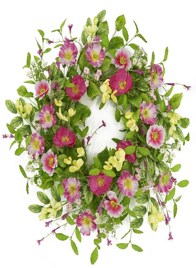 WreathDream أكاليل ربيعية من WreathDream للباب الأمامي، إكليل صيفي للباب الأمامي مزين بأزهار برية وردية، مناسب للباب الأمامي، ديكور داخلي وخارجي، ديكور منزلي ريفي، ديكور جداري، ديكور نافذة، ديكور احتفالي، ديكور زفاف - Image 1