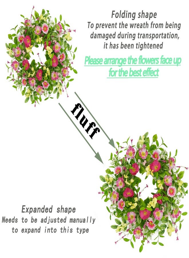 WreathDream أكاليل ربيعية من WreathDream للباب الأمامي، إكليل صيفي للباب الأمامي مزين بأزهار برية وردية، مناسب للباب الأمامي، ديكور داخلي وخارجي، ديكور منزلي ريفي، ديكور جداري، ديكور نافذة، ديكور احتفالي، ديكور زفاف - Image 5