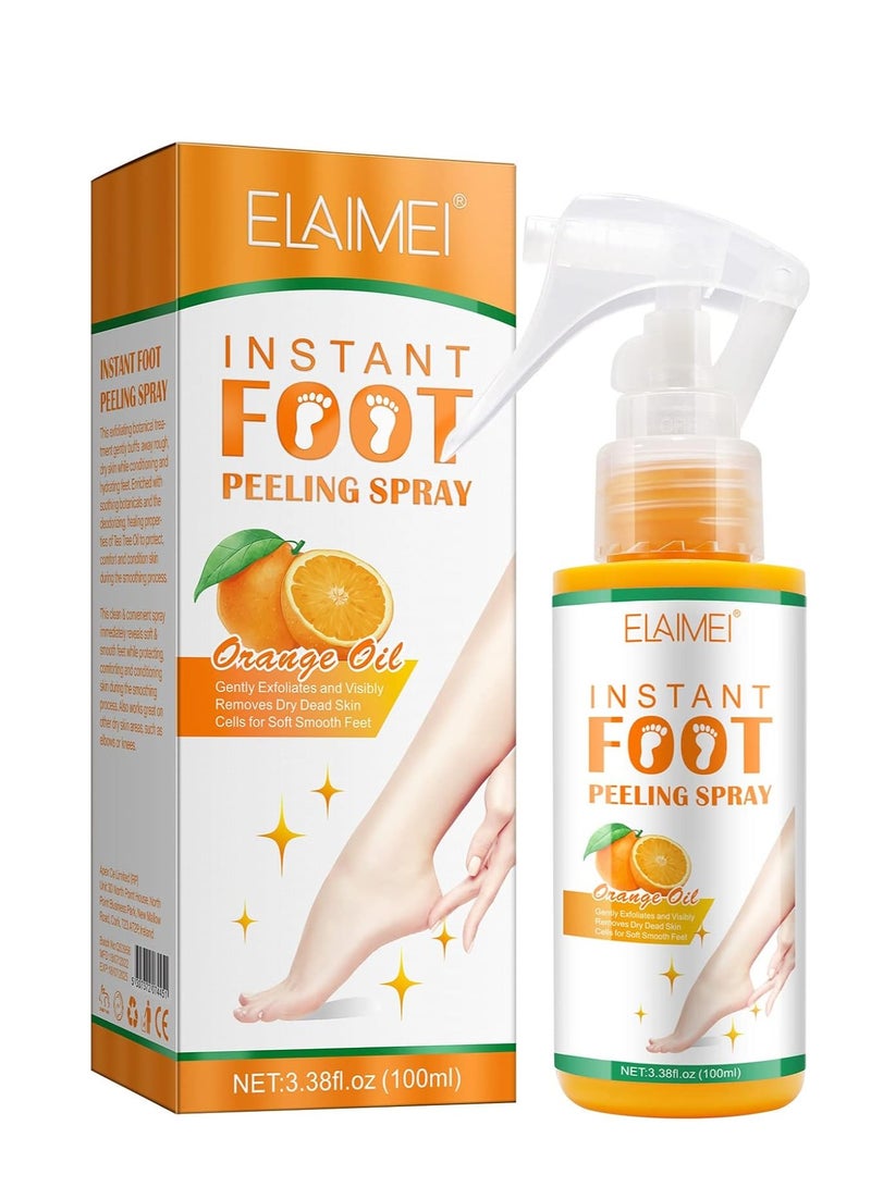 Elaimei Fashion Base Foot Spray Foot Peel Spray Quickly Callus Removal 100mL Foot Peeling Spray for Cracked Foot Dead Skin Foot Care (Orange 100mL) - Image 1