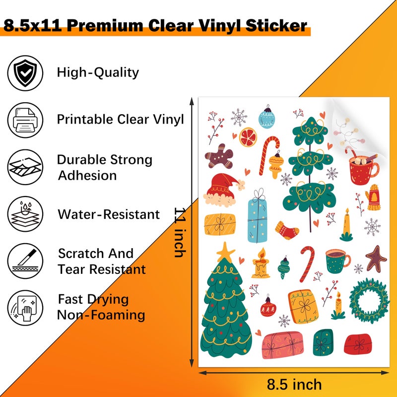 Veicevol 30 Sheets Premium Printable Vinyl Sticker Paper Clear - 8.5x11" for Inkjet Printers, Waterproof Tear Resistant, Dries Quickly, Vivid Colors, Easy to Cut for Cutting Machines, DIY Self-Adhesive Labels - Image 3