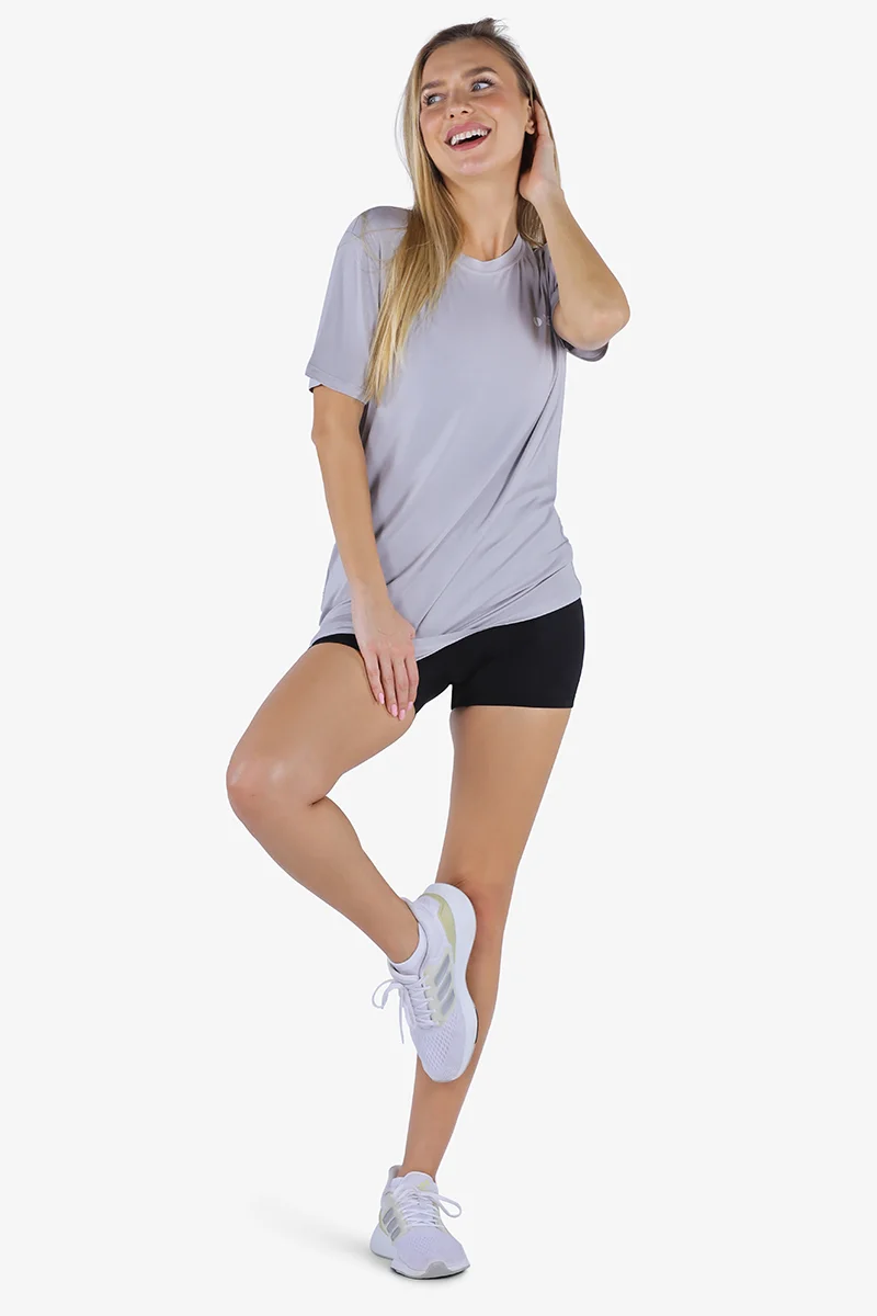 YesEco YesEco Women’s Grey Round Neck T-Shirt – Ultra-Soft Bamboo Viscose Activewear Top – All-Season Gym, Yoga, Sports & Casual Wear – Sustainable & Stretchable