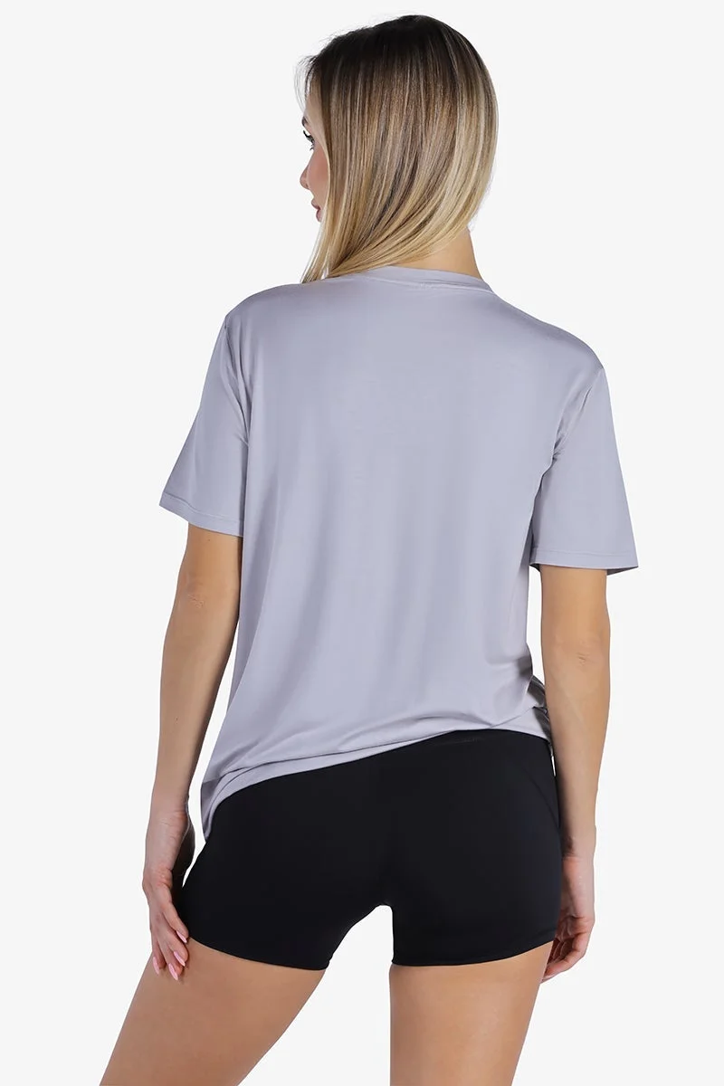 YesEco YesEco Women’s Grey Round Neck T-Shirt – Ultra-Soft Bamboo Viscose Activewear Top – All-Season Gym, Yoga, Sports & Casual Wear – Sustainable & Stretchable