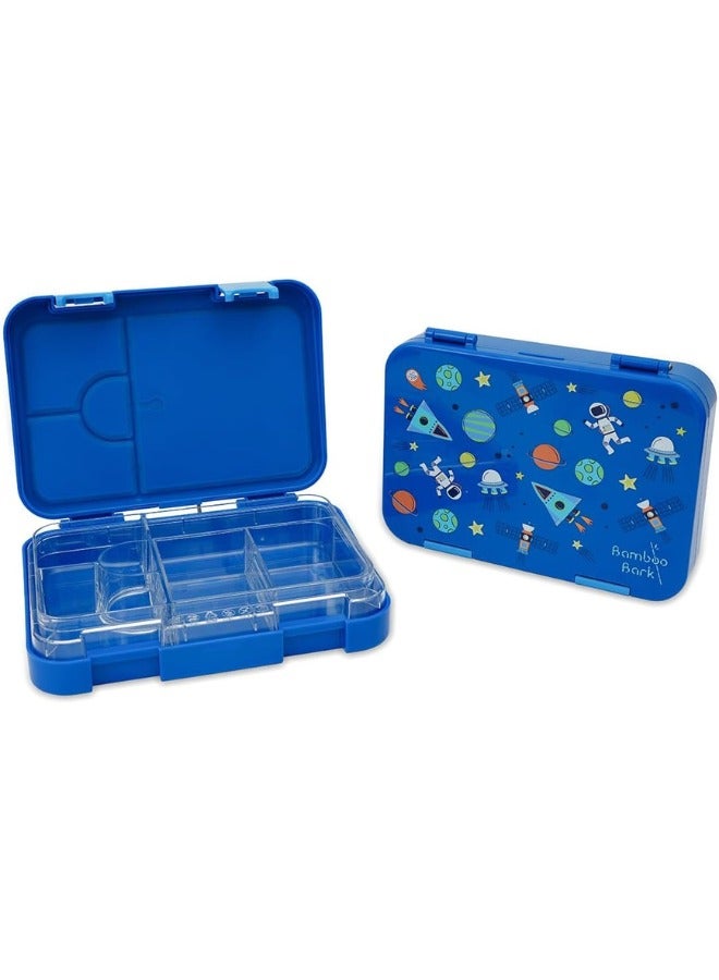 Bamboo Bark Bento Lunch Box for Kids with Compartments - Snack Box Convertible from 4 to 6 Compartments - Dishwasher Safe & BPA Free - Blue Astro - Image 1