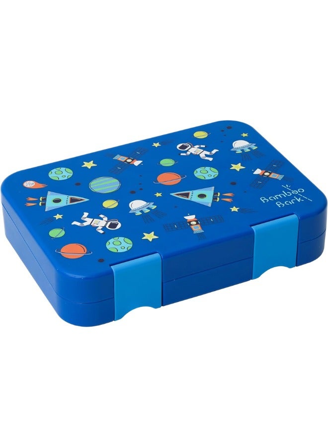 Bamboo Bark Bento Lunch Box for Kids with Compartments - Snack Box Convertible from 4 to 6 Compartments - Dishwasher Safe & BPA Free - Blue Astro - Image 2